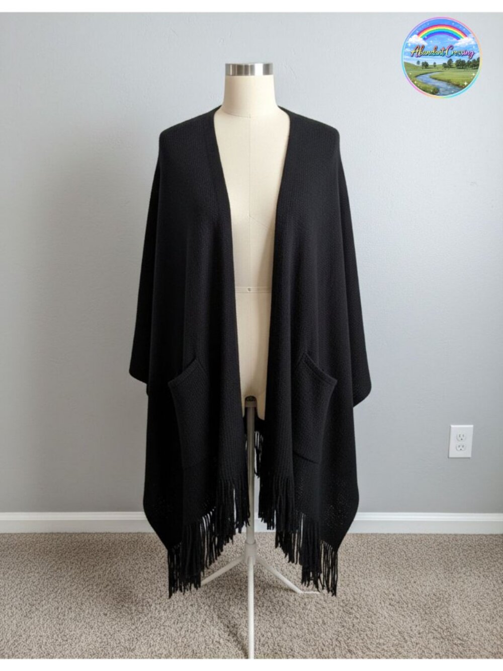 Soft Acrylic Shawl Wrap with Pockets Open Front Poncho Cape One Size